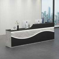 Luminous Curved Reception Desk High-Gloss Finish LED Cashier Counter Wide Countertop LED Reception Desk for Shopkeepers, Cafe, Company Entrance, Lobby