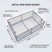 Hanging Basket Metal Wire Storage for Pantry Organisers and Garage 304 Stainless Steel with Handle for Kitchen Cupboards