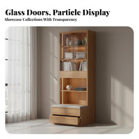 Integrated Drawers floor-to-ceiling bookshelf with Glass Doors personalizedizable Design Glass Door Display Cabinet lattice Shelving bookshelf for Book Lovers, Collectors, homeowners, Living Room, Home Office, Bedroom