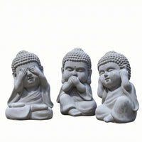 3 Pieces Chinese-Style Buddha Statues Hand Gestures Gray Buddha Figurines Small Size House Decoration for Tea Room