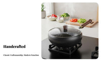 Traditional Chinese Wok with Lid Hand-Handcrafted Chinese Wok with Wooden Lid Naturally Non-Stick Even Heat Distribution