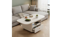 Space Saving Rolling Storage Coffee Table Solid Wood Living Room Furniture for Small Areas