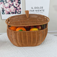 Rattan-Look Handwoven Storage Basket with Lid for Home Organization