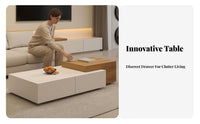 Minimalist design Coffee Table with Drawers Nordic Design Low Table with Drawer and Shelf Two-Ta single Finish Household Furniture Spacious Storage for Apartment Dwellers, Homeowners, Families, Living Room, Lounge Area, Home