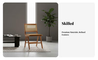 Minimalist Nordic Design Cane Back Dining Chair Breathable Backrest Solid Wood Rattan Chair Thick Cushioned Seat Household Furniture High-Density Foam Cushion for Homeowners, Interior Designers, Business Owners, Living Room, Bedroom, Kitchen, Home Office
