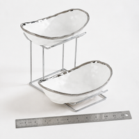 Afternoon Tea Cake Plate, 2-Tier, Ceramic, White, Hammered Pattern, For Birthday Parties