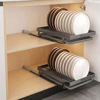 Dish Rack Set with Pull-Out Rack, Carbon Steel Drawer Organizer for Kitchen Cabinet, Space Saving Built-in Track and No Drill Drainage Design
