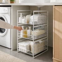 Metal Under Sink Organiser, Japanese Bathroom Storage, Pull Out Under Sink Storage for Cleaning Supplies, Toiletries
