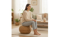 Woven Stool Fiber Pouf Handwoven Floor Cushion for Living Room, Entryway