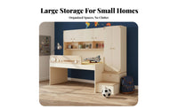 Space-Saving Design elevated Bed with Desk Safety Guardrail complete Sleep and Study Unit Bedroom Furniture for Children, Teenagers, Students, Small Apartment, Dorm Room