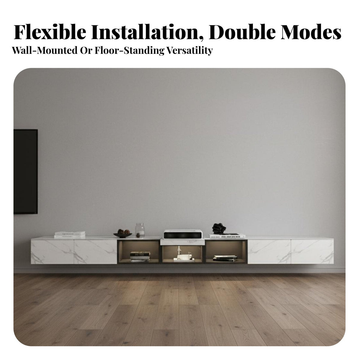 TV Cabinet Scratch Resistant Retractable Display Stand Waterproof and Humidity-Resistant Sintered Stone Top TV Console