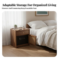 Nordic design Bedside Safe Cabinet Rattan Woven Door Nightstand with Lockable Drawer Digital Keypad Lock Storage Furniture Keyless Entry for DesignAware Individoubles, Homeowners, Students, Bedroom, Home, Living Room, Office