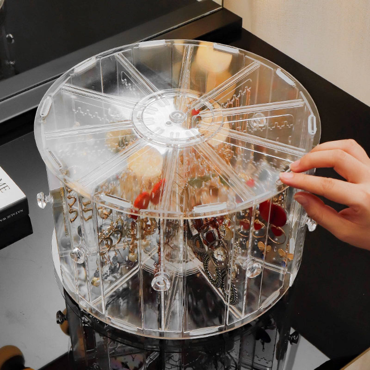 Large Capacity Rotating Earring Stand Transparent Design Rotating Earring Holder Multi-Tier Display Rack Dust-Proof for Women