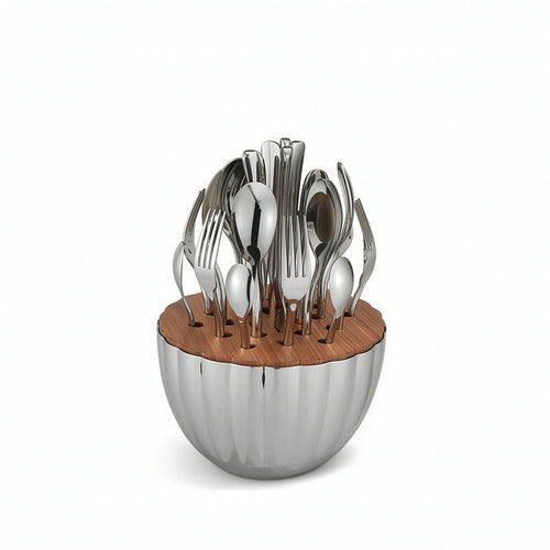 24 Pieces Cutlery Organizer with Wooden Top Modern Tabletop Utensil Organizer