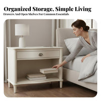 Drawer Nightstand French Vintage Design Single-Drawer Nightstand Distressed Finish Handmade for Guest Room, Small Spaces