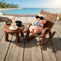 6 Pieces Whimsical Resin Pig Statue with Table Cute Pig Figurine with Rocking Chair Small Piggy Resin Art Ornament Decorative for Collectors