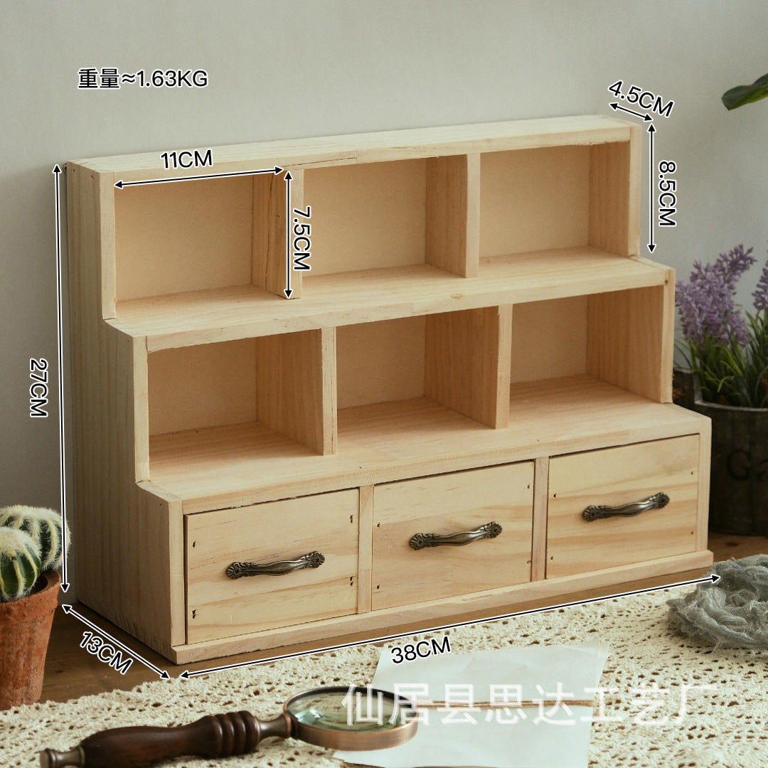Wood / 6 Grids 3 Drawers