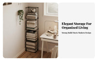 Narrow Floor Bookshelf Multi-Layer Design Metal Grid Shelf Space Saving