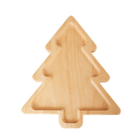 Simple Wooden Tray with Cartoon Christmas Tree Design, Beech Snack Plate