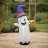 Outdoor Inflatable Ghost with Witch Hat Scary Inflatable Ghost Long-Lasting Halloween Decoration Quick and Easy for Yard
