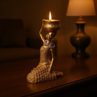 Resin Candle Holder Figurine Textured Decorative Art Statue Cultural Elegance