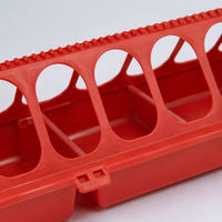 Poultry Feeder, For Chickens, Ducks, Geese, Red, Plastic, Rectangular, Dual-Sided Feeder, Prevents Feed Spilling on Ground, Poultry Farming Equipment