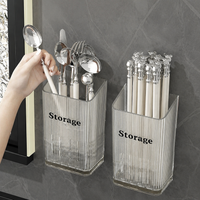 Kitchen Cutlery Organizer, Adhesive Plastic Utensil Storage, Modern Minimalist Rack with Drainage