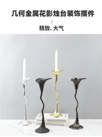 现代简约几何金属花影烛台装饰摆件餐厅酒店样板房软装家居装饰品