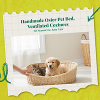 Rattan Pet Bed, Cooling Cat Cave, Removable Pad, Cleanable