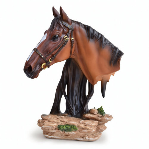 Horse Head Bust with Base Tabletop Decor Sculpted for Entryway, Collectors
