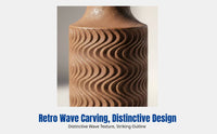 Vintage Ceramic Vase, Carved Wave, Chinese Design, Flower Container