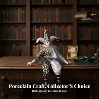 Dangling Leg Clown Doll Tear Drop Feature Sitting Porcelain Clown Handmade Fool Figurine Posable Tri-Cherub Design Doll