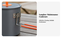 Lightweight Solo Camping Cook Pot Compact Storage Backpacking Pot Easy to Clean for Backpackers, Campers, Hiking, Mountaineering, Picnic