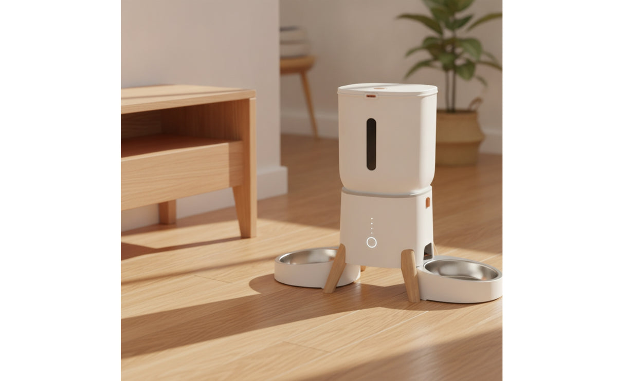 Automatic Cat Feeder with Dual Stainless Steel Bowls Smart Automatic Cat Feeder with App Control Easy to Clean for Cats and Dogs, Busy Owners, Home