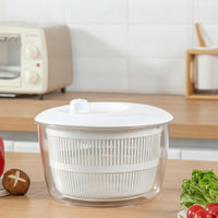 Perforated Salad Dryer with Clear Bowl Slotted Vegetable Washer with Basket Large-Capacity Salad Dryer with Strainer Manual for Home Cooks, Vegetarians, Meal Prep, Kitchen