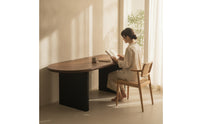 Minimalist Dining Table with Ribbed Base Wood Grain Half-Oval Dining Table Compact Furniture Sturdy for Kitchen