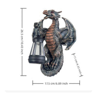 Dragon Sculpture with Lantern Gothic Outdoor Wall Lantern Antique-Style