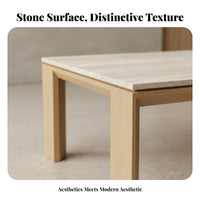 Slatted Coffee Table with Stone Top Nordic Japanese aesthetic for Office, Homeowners