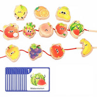 Educational Food and Fruit Stringing Toy High-Quality Wood Toddler Lacing Toy Brightly Colored for Toddlers, Preschoolers