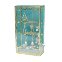 European Style Gold-Trimmed Transparent Glass Jewelry Box for Earrings, Rings, Necklaces, Princess Jewelry Display Stand