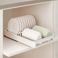 Dish Drying Rack, Cabinet Storage, Extendable, Drawer-Type, Warm White, Fits 10 Plates & 10 Bowls