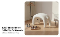 creatureInspired Design Feline-Shaped Ottoman Soft Sherpa Upholstery Upholstered Footrest Multi-Purpose Use Low Stool Padded Seat for Pet Owners, Home Decorators, Office Workers, Entryway, Dressing Room, Bedroom, Under Desk