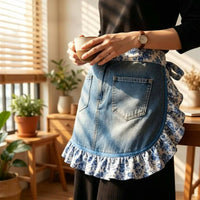 Vintage Waist Apron Ruffled Design Household Wear Floral Trim for Cooking