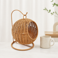 Wicker Hanging Fruit Basket, Rattan Basket for Kitchen Storage, Brown Cartoon Design Woven Decor