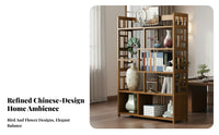 Multi-Tier Display Cabinet Heavy Duty Chinese Design Display Shelf Anti-Fall Side Panels Asymmetrical Room Divider Shelf for Tea Enthusiasts