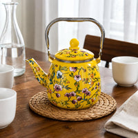 Flat Bottom Tea Kettle Thickened Floral Enamel Kettle Induction Compatible