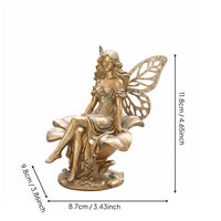 Fairy Sitting on Flower Ornament Resin Material Flower Fairy Statue for Balcony
