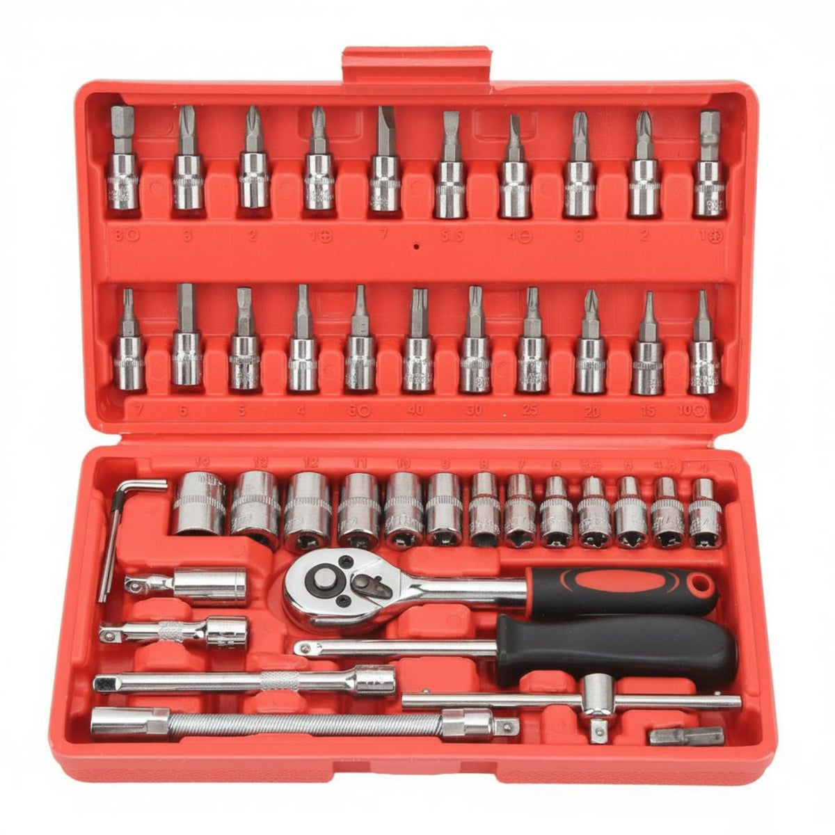 46 Pieces Ratchet Socket Kit Compact Case Ratchet Wrench Kit Easy to Carry Hand Tools for Mechanics