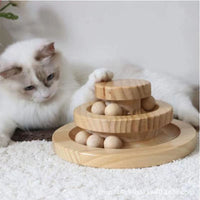 Solid Wood Cat Toy Three-Layer Turntable with Rolling Ball