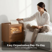 Bedside Table with Integrated Light Fluted Glass Drawer Nightstand tapactivated
